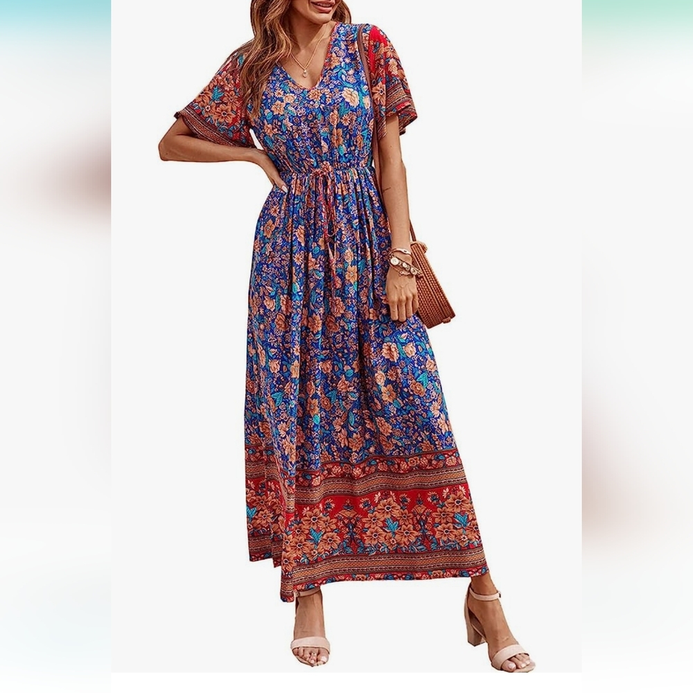 Bohemian Pretty Garden A-line Little maxi dress v-neck Floral Multi size.med - Picture 4 of 14